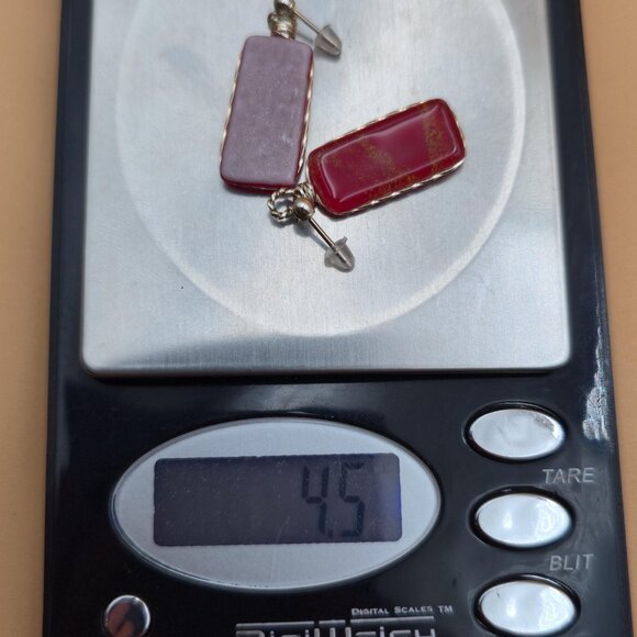 Sterling Silver Handmade Red Glass Dangle Earrings A5234 - Picture 5 of 5